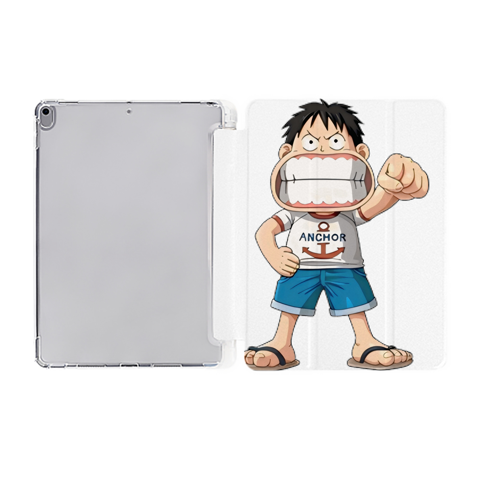 （画像用） ワンピース モンキー・D・ルフィ ONE PIECE Monkey D. Luffy IPad ケース ペン収納付き 三つ折りスタンド PUレザー×シリコン 対応機種9.5/10.5/10.9インチ